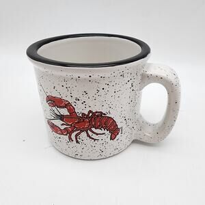 Vintage Maine Red Lobster Coffee Cup Mug Heavy Ceramic Black Rim Speckles